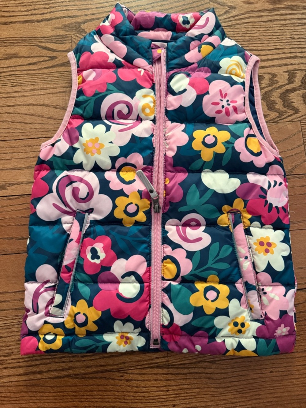 Hanna Andersson Floral Puffer Vest - Teal, Pink & Yellow